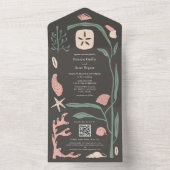 Invitation Tout En Un Boho Dark Beach Seashell Mariage QR RSVP (À l'intérieur)