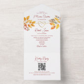 Invitation Tout En Un Boho de automne Mariage orange Bourgogne (À l'intérieur)