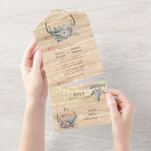 Invitation Tout En Un Boho Deer Antler Floral Mariage