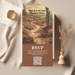 Invitation Tout En Un Boho Desert Cactus Code QR Mariage illustré