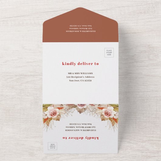 Invitation Tout En Un Boho désert cadre à arc fleuri tons terre (Dehors)