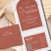 Invitation Tout En Un Boho Design Terracotta Rust Earth Tone | Code QR