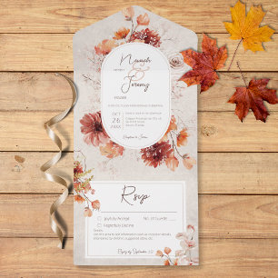 Invitation Tout En Un Boho Distressed Cream Rust Fall Floral Détails