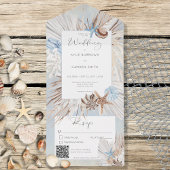 Invitation Tout En Un Boho Dusty Blue Beach Code QR rustique