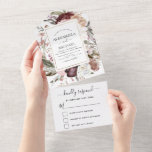 Invitation Tout En Un Boho Dusty Pink Burgundy Wedding RSVP<br><div class="desc">Boho Dusty Rose et Bourgogne Floral Verdure Aquarelle et Faux Gold Foil Cadre géométrique Mariage RSVP Printemps ou été Mariage Invitations - comprend une typographie de script magnifique et élégante avec des fleurs botaniques modernes et de la verdure pour la célébration spéciale de mariage.</div>