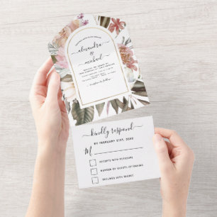 Invitation Tout En Un Boho Dusty rose Bourgogne Mariage automne