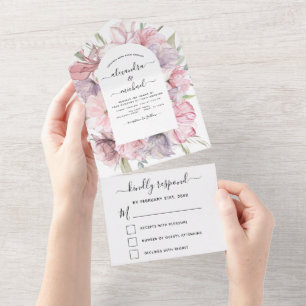Invitation Tout En Un Boho Dusty rose violet mariage RSVP