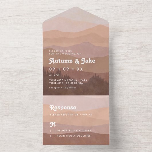 Invitation Tout En Un Boho Earth Tones Mountains & Forest Mariage Retro (À l'intérieur)