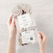 Invitation Tout En Un Boho Fall Brown Botanical Mariage QR Code (Déchirure)