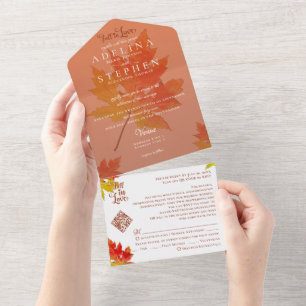 Invitation Tout En Un Boho Fall laisse brûlé Orange Fall in Love Mariage