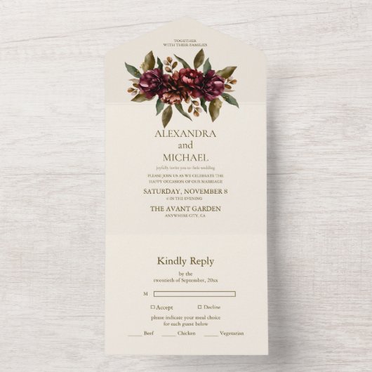 Invitation Tout En Un Boho Fleur sauvage d'automne Mariage botanique (À l'intérieur)