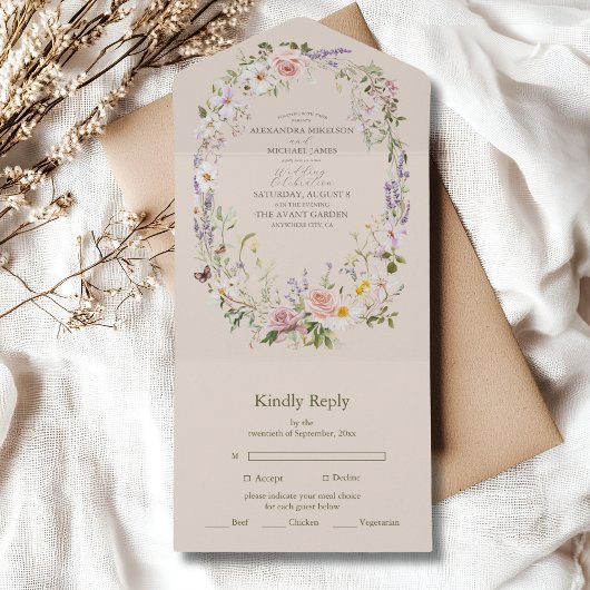 Invitation Tout En Un Boho Fleur sauvage Floral Mariage