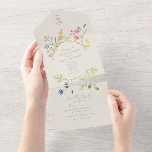 Invitation Tout En Un Boho Fleur sauvage Mariage Tout en un (Déchirure)