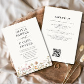 Invitation Tout en un Boho Fleur sauvage QR Code Mariage