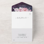 Invitation Tout En Un Boho Fleurs Plumes Violet Parkle Mariage RSVP (Dehors)