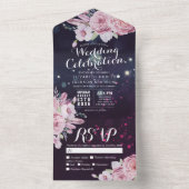 Invitation Tout En Un Boho Fleurs Plumes Violet Parkle Mariage RSVP (À l'intérieur)