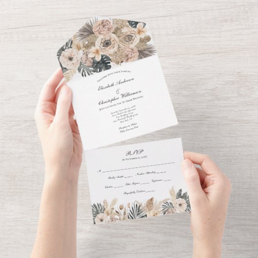 Invitation Tout En Un Boho Floral BotaniqueMariage Tout En Un (Déchirure)
