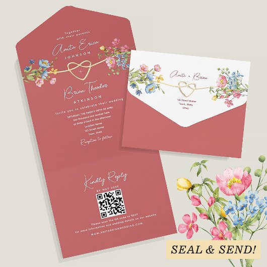 Invitation Tout En Un Boho Floral Coral Mariage