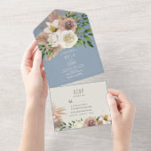 Invitation Tout En Un Boho Floral Dusty Blue Mariage moderne (Déchirure)