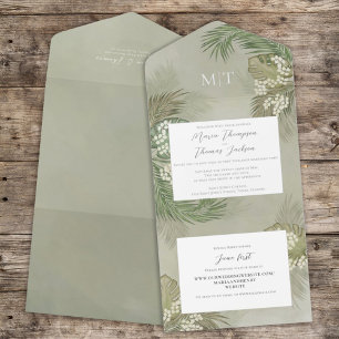 Invitation Tout En Un Boho Foliage Aquarelle Tropical Palm Leave Budget