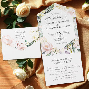Invitation Tout En Un Boho Green Cadre Floral Mariage Photo