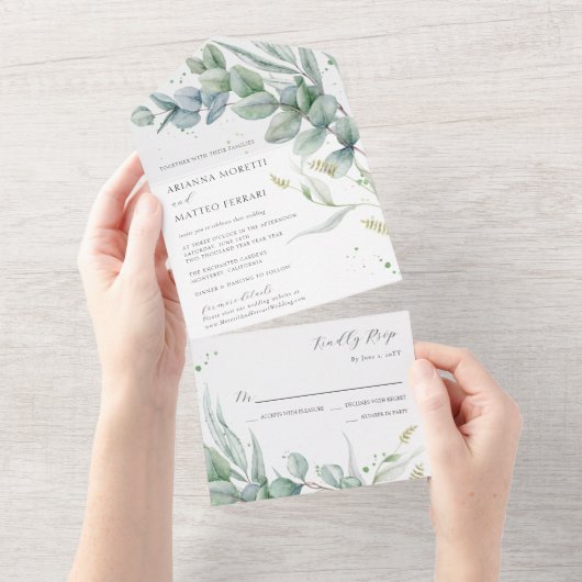 Invitation Tout En Un Boho Green Eucalyptus Mariage Feuille (Déchirure)