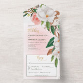 Invitation Tout En Un Boho Magnolia Floral & Dîner Rose Coton (À l'intérieur)