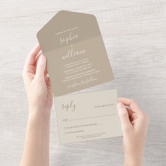 Invitation Tout En Un Boho Mariage Beige Tout en un (Déchirure)