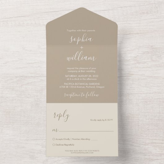 Invitation Tout En Un Boho Mariage Beige Tout en un (À l'intérieur)