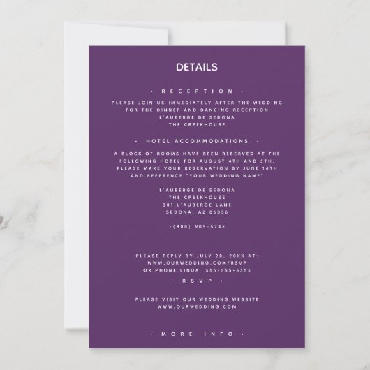 Invitation Tout en un BOHO Mariage violet Dream Catcher (Dos)