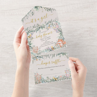 Invitation Tout En Un Boho mignonne animal tout en un Baby shower Invita