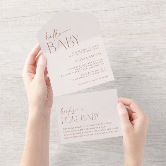 Invitation Tout En Un Boho minimal, Moderne, Terracotta, Baby shower (Déchirure)