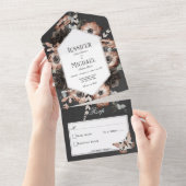 Invitation Tout En Un Boho Moth gothique Noir & Brown Floral Pas de dîne (Déchirure)