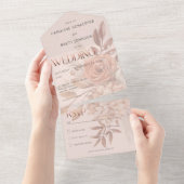 Invitation Tout En Un Boho Neutral Soft Automne Bouquet Dîner Blush (Déchirure)