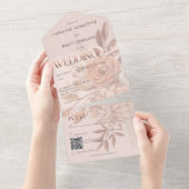 Invitation Tout En Un Boho Neutral Soft Autumn Bouquet Blush QR Code (Déchirure)