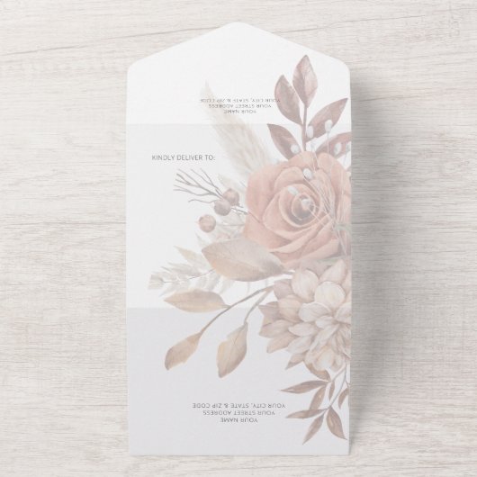 Invitation Tout En Un Boho Neutral Soft Focus Bouquet d'automne QR Code (Dehors)