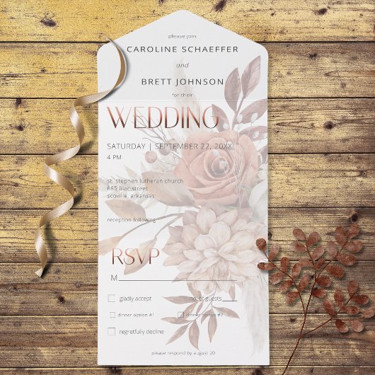Invitation Tout En Un Boho Neutral Soft Focus Dîner De Bouquet Automne