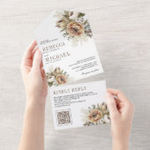 Invitation Tout En Un Boho Neutral Terme Floral Taupe QR Code Mariage (Déchirure)