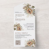 Invitation Tout En Un Boho Neutral Terme Floral Taupe QR Code Mariage (À l'intérieur)