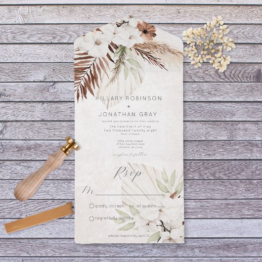 Invitation Tout En Un Boho Neutre Moderne Floral Sans Dîner