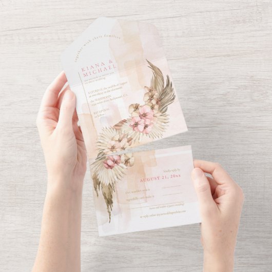 Invitation Tout En Un Boho Oasis Mariage ID959 (Déchirure)