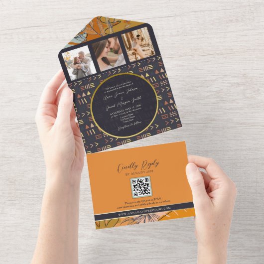 Invitation Tout En Un Boho Orange Mariage (Déchirure)