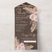 Invitation Tout En Un Boho Pampas Grass Dusty Rose Baby shower en bois (À l'intérieur)