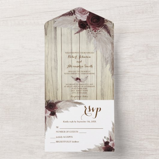Invitation Tout En Un Boho Pampas Grass Mariage et réponse RSVP (À l'intérieur)