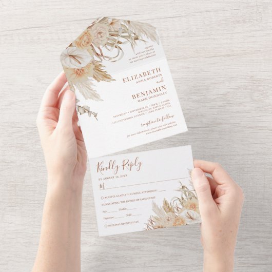 Invitation Tout En Un Boho Pampas Grass Mariage Floral (Déchirure)