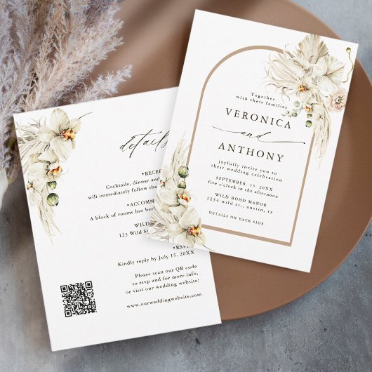 Invitation Tout en un Boho Pampas Grass Orchid Floral Mariage