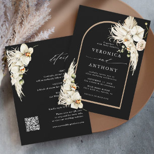 Invitation Tout en un Boho Pampas Grass Orchid Mariage noir