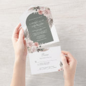 Invitation Tout En Un Boho Pampas Grass Sage Vert Floral Mariage (Déchirure)