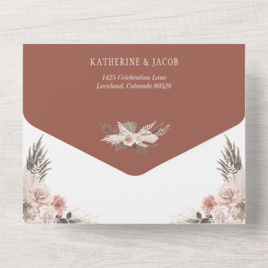 Invitation Tout En Un Boho Pampas Grass Terracotta Mariage (Verso)