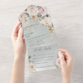 Invitation Tout En Un Boho Pampas & Roses Rose Dîner Vert (Déchirure)